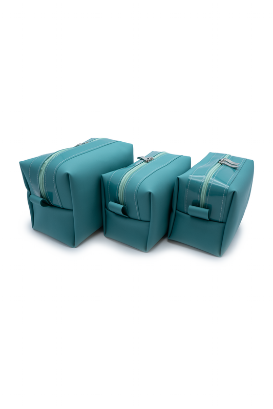 Kit com 3 Nécessaires Verde Petróleo em Diferentes Tamanhos