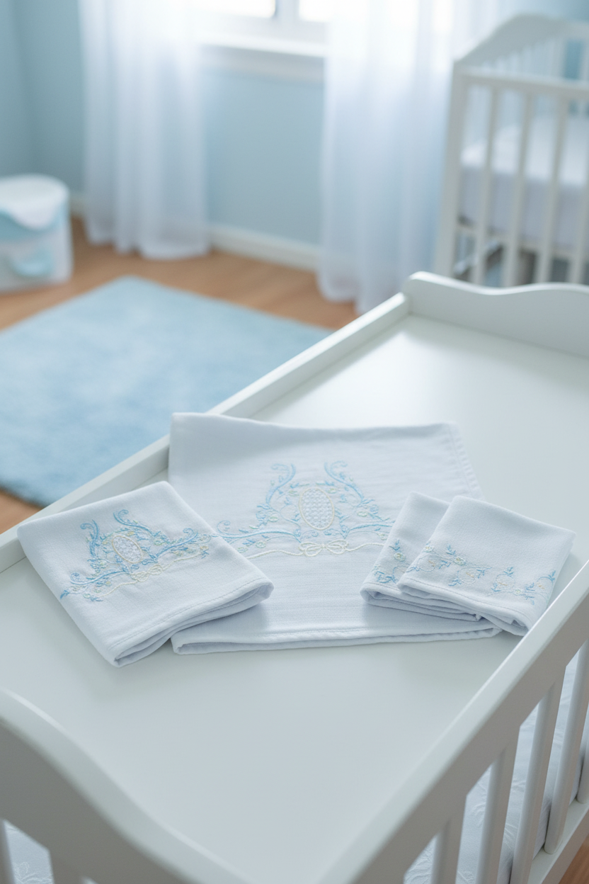 Kit Fraldas Bordadas Azul Bebê 5 Peças