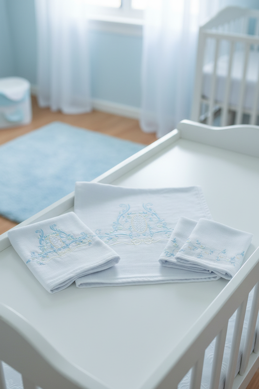 Kit Fraldas Bordadas Azul Bebê 5 Peças