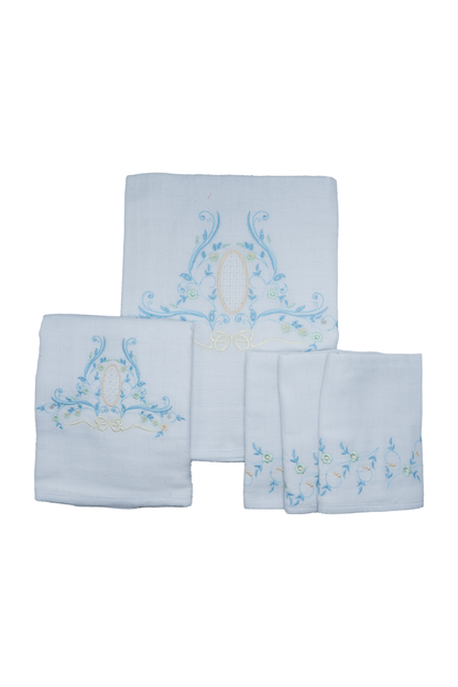Kit Fraldas Bordadas Azul Bebê 5 Peças