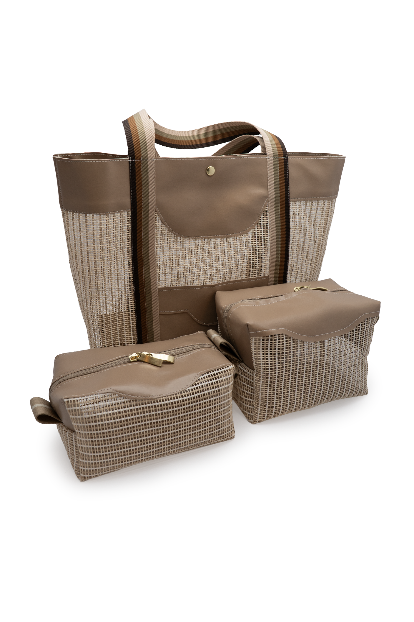 Bolsa Feminina com 2 Nécessaires Marrons Elegantes para Viagem Praia e Dia a Dia